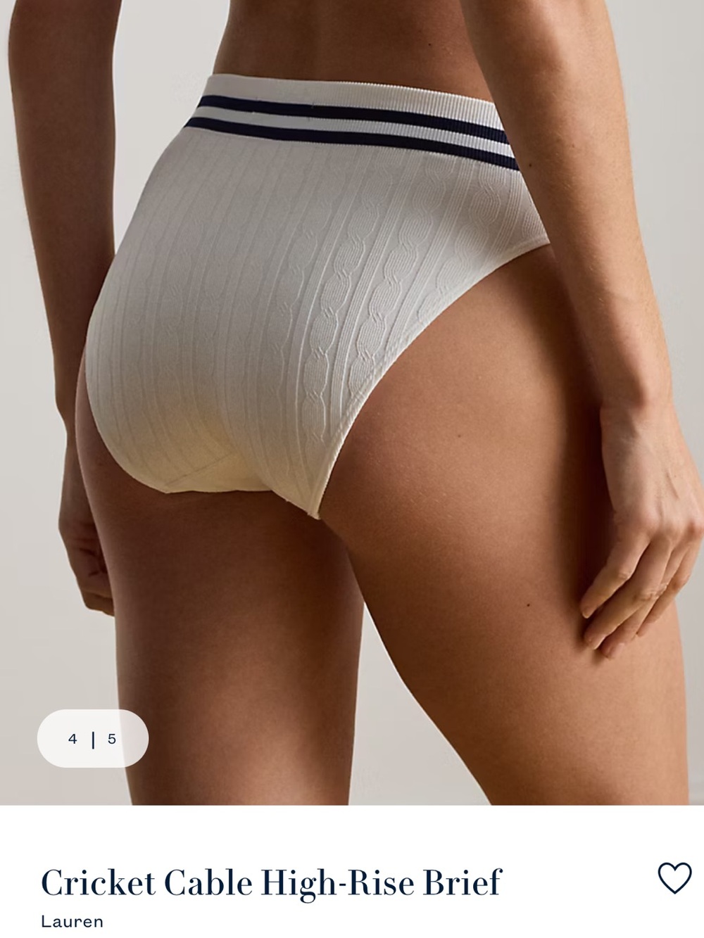 Ralph Lauren Women White Cable High rise brief with Navy Stripe Waistband
